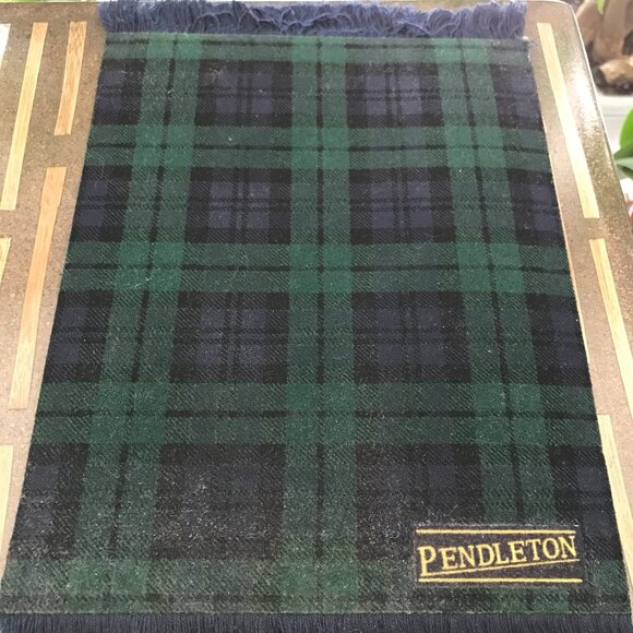 PENDLETON Green & Navy Blue Tartan Plaid Fringed Mouse Rug / Mousepad - Picture 1 of 3
